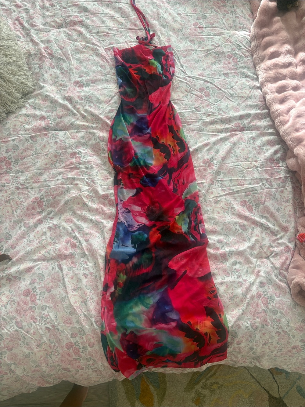 Women's Red Multicolor Halter bathing suit cover